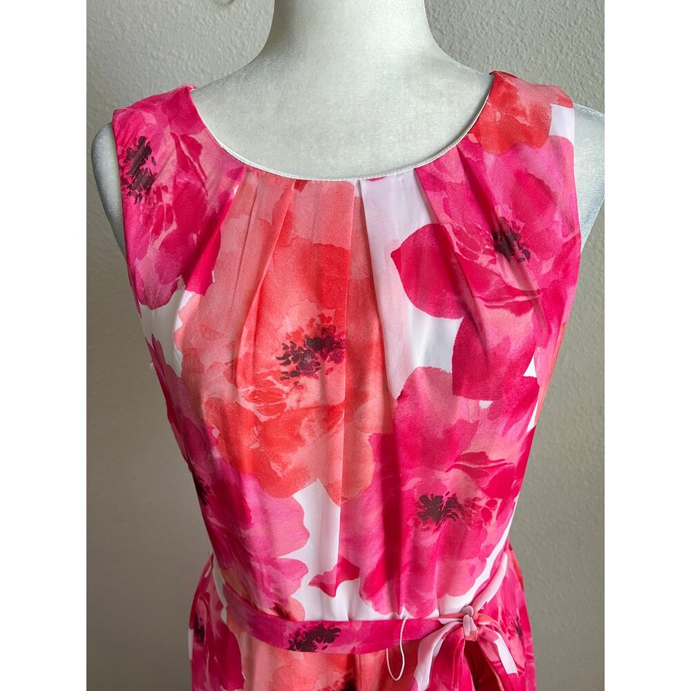 K Studio Vintage Pink Floral Chiffon Maxi Dress Women's 8 Belted 90s Vibrant - Picture 2 of 6
